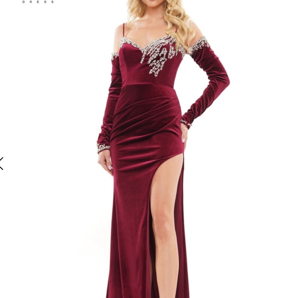 Elegant Burgundy Off-Shoulder Dress - Picture 2 of 10